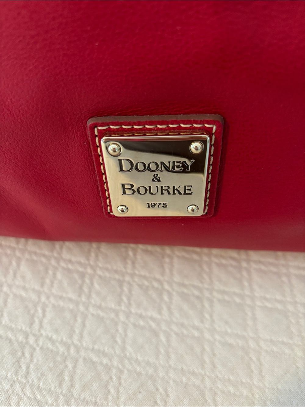 Dooney & Bourke Vibrant Red Leather Tote with Logo Plaque - Picture 2 of 7